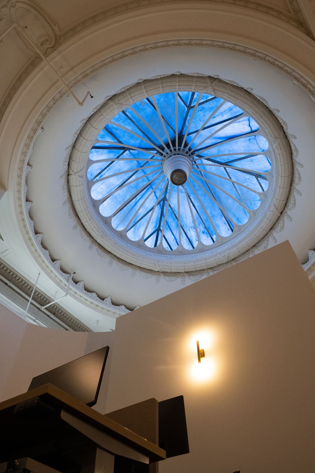 Original plaster dome ring and skylight kept in a former bank, Clement St, San Francisco