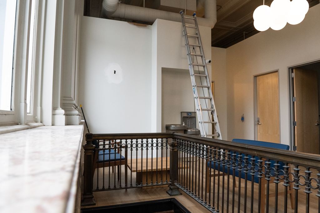 Original iron railing and marble sill at the mezzanine, Clement St
